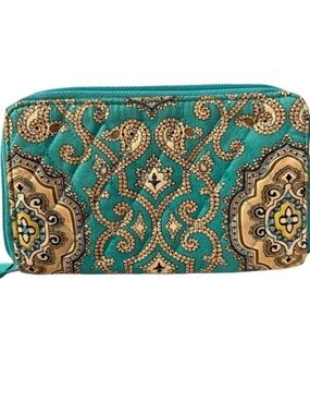 Vera Bradley Retired (2010)”Totally Turq”Paisley Quilted Large Clutch Wallet